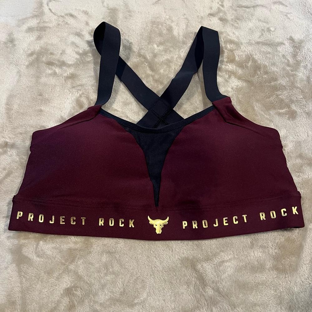 Women's Burgundy/Black Under Armour / Project Rock Sports Bra - M